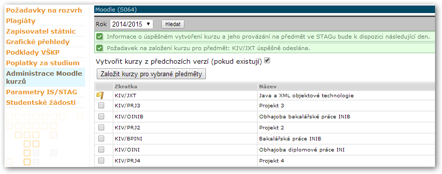 Požadavek na založení předmětu byl úspěšně odeslán