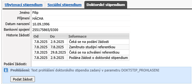 Ilustrační obrázek — záložka doktorské stipendium, možný průběh/stav žádostí.