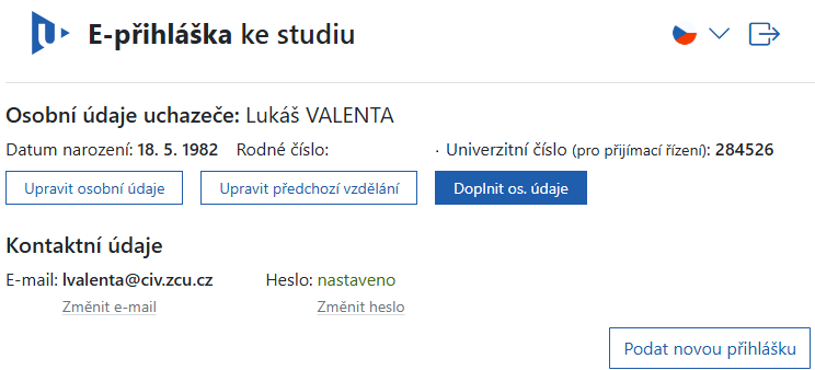 Přehledová obrazovka - první část
