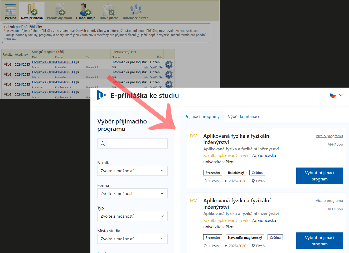 Záložka s možností ztotožnení v e-přihlášce