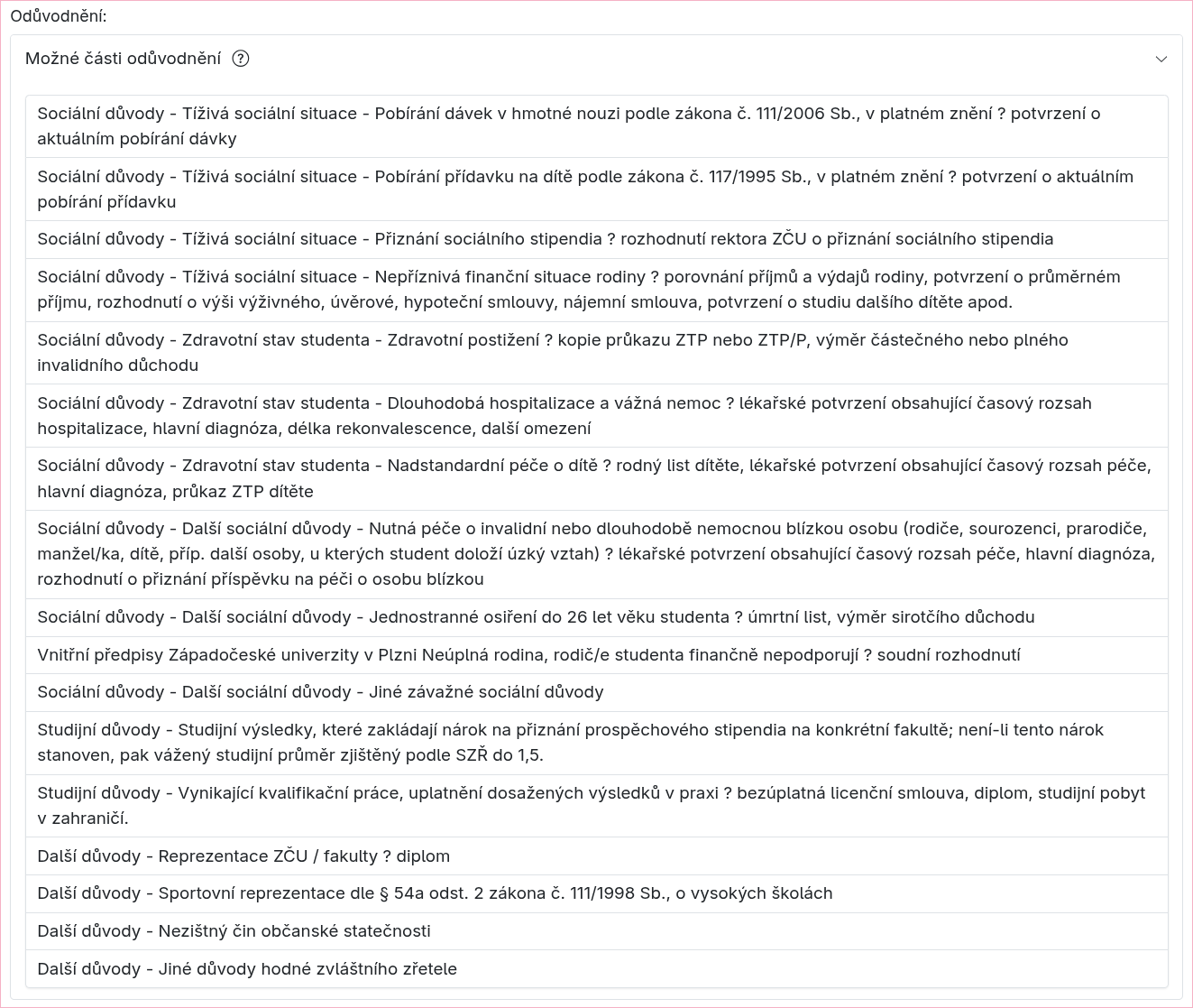 Možné části odvolání