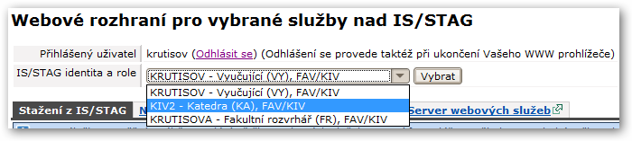 Přihlášený uživatel, přepínání rolí